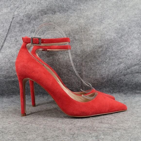 Charles David Shoes Womens 9 Pumps Ankle Strap Suede Red Pointed Toe Formal Sexy - Picture 2 of 16